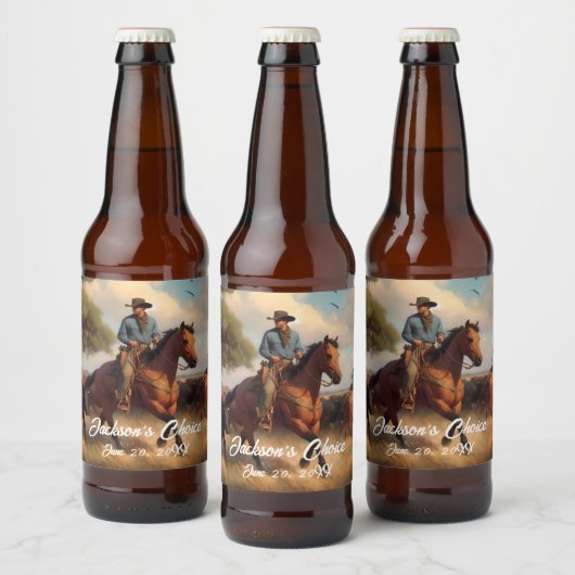 Westerne Cowboy en Bay Horse Bier Etiket (Flessen)