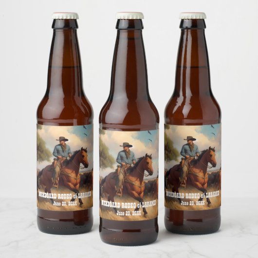 Westerne Cowboy en Bay Horse Bier Etiket (Flessen)