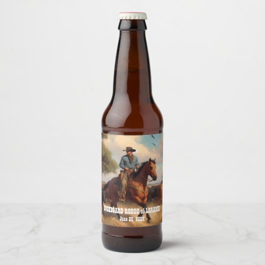 Westerne Cowboy en Bay Horse Bier Etiket (Voorkant)
