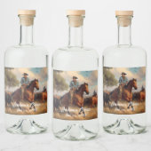 Westerne Cowboy en Bay Horse Bruiloft Likeurfles Etiket (Flessen)