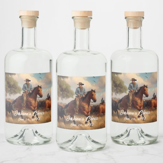 Westerne Cowboy en Bay Horse Bruiloft Likeurfles Etiket (Flessen)