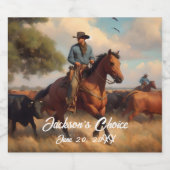Westerne Cowboy en Bay Horse Bruiloft Likeurfles Etiket (Enkel label)