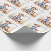 Westerne Cowboy en Dog Gepersonaliseerde Verjaarda Cadeaupapier (Hoek)