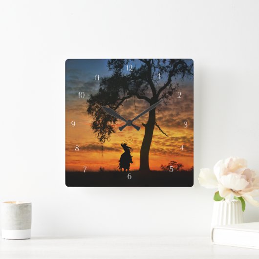 Westerne cowboy en eikenboomstam vierkante klok (Huis)
