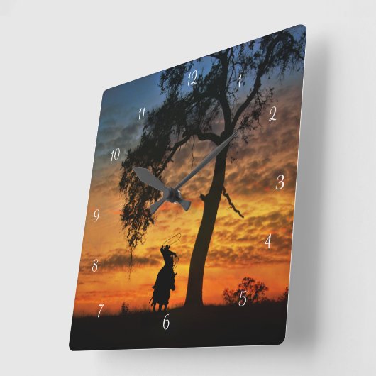 Westerne cowboy en eikenboomstam vierkante klok (Hoek)