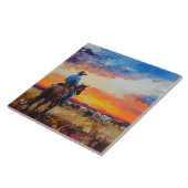 Westerne Cowboy en Herd Tegel Trivet Tegeltje (Zijkant)