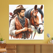 Westerne Cowboy en Horse Stretched Canvas (Insitu (Woonkamer))