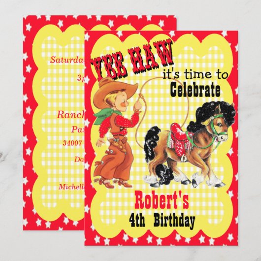 Westerne cowboy en paard verjaardagsfeestuitnodigi kaart (Voorkant / Achterkant)