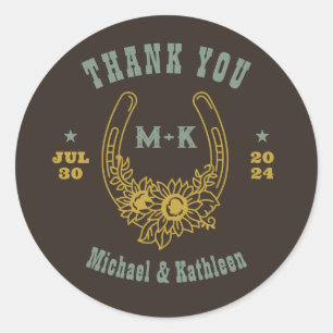 Westerne Cowboy Floral Hoefijzers Monogram Weddens Ronde Sticker