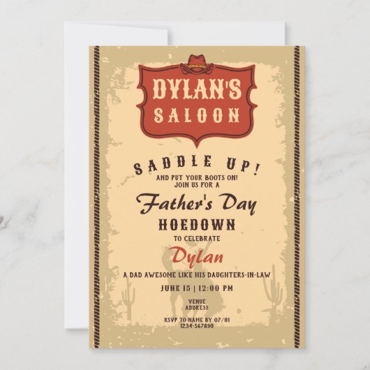 Westerne Cowboy Funny Vaderdag Saloon Party Kaart (Voorkant)