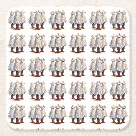 Westerne Cowboy Ghosts Spooky Halloween Pattern Kartonnen Onderzetters (Voorkant)