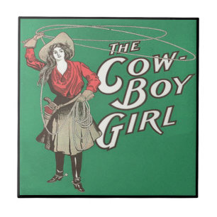 Westerne Cowboy Girl Roping Tegeltje