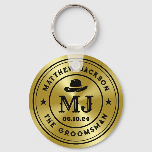 Westerne Cowboy  Gold Monogram Groomsmen Sleutelhanger (Voorkant)