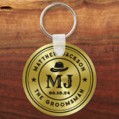 Westerne Cowboy  Gold Monogram Groomsmen Sleutelhanger (Voorkant)