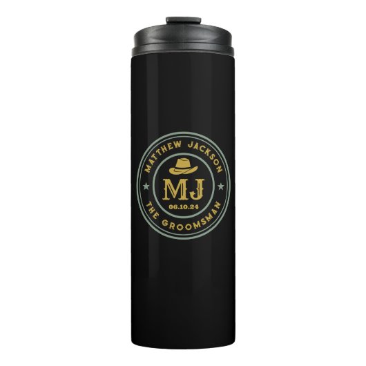 Westerne Cowboy Gold Monogram Groomsmen Thermosbeker (Voorkant)