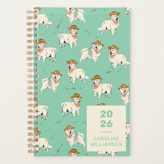 Westerne Cowboy Hondenhond Hound Groen gepersonali Planner (Voorkant)