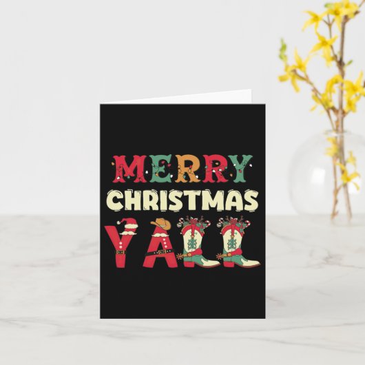 Westerne Cowboy Howdy Merry Christmas Yall Cowgirl Kaart (Gele Bloem)