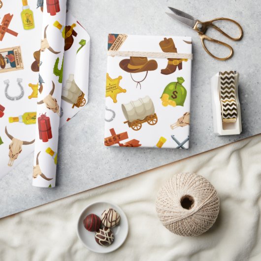 Westerne Cowboy Icons Cadeaupapier (Crafts)