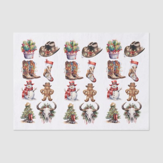 Westerne Cowboy Kerst Waterverf Tissuepapier (Voorkant)