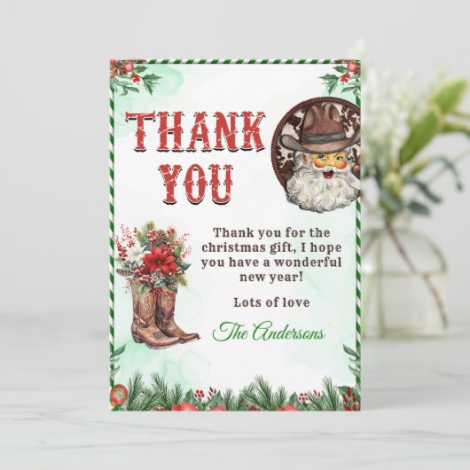 Westerne Cowboy Kerstfeest Bedankkaart (Staand voorkant)