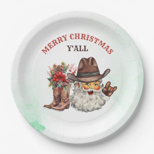 Westerne Cowboy Kerstfeest Papieren Bordje (Voorkant)