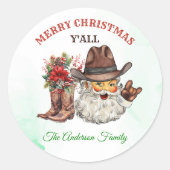 Westerne Cowboy Kerstfeest Ronde Sticker (Voorkant)