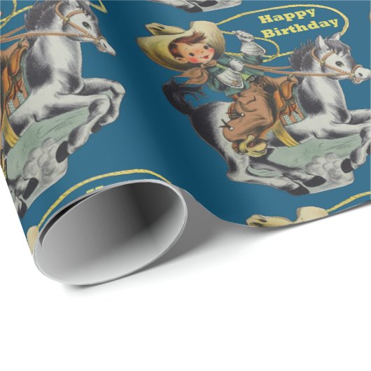 Westerne Cowboy Kind Horse Rope Birthday Cadeaupapier (Rol Hoek)