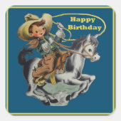  Westerne Cowboy Kind Horse Rope Birthday Vierkante Sticker (Voorkant)