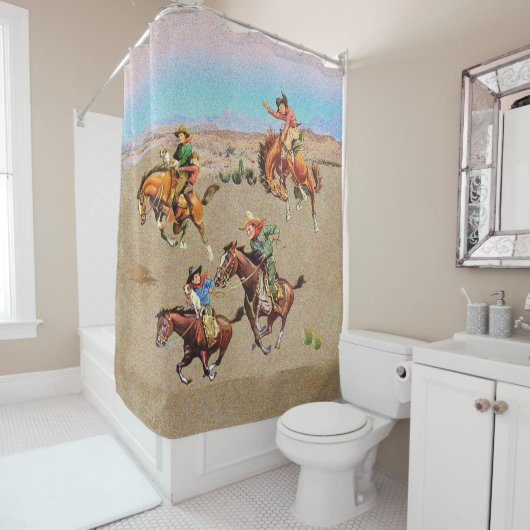  Westerne Cowboy-Kinderen op paarden Douchegordijn (In situ)