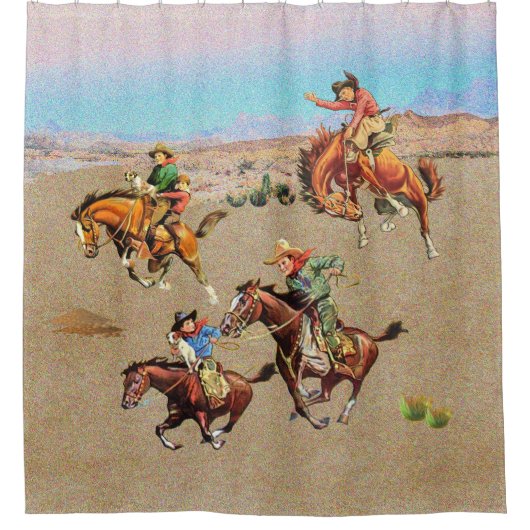  Westerne Cowboy-Kinderen op paarden Douchegordijn (Voorkant)