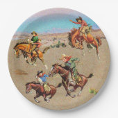  Westerne Cowboy-Kinderen op paarden Papieren Bordje (Voorkant)