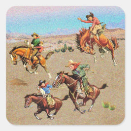  Westerne Cowboy-Kinderen op paarden Vierkante Sticker