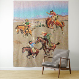  Westerne Cowboy-Kinderen op paarden Wandkleed