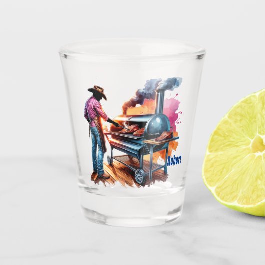 Westerne Cowboy Koken op BBQ Pit Custom Shot Glas (Voorkant)