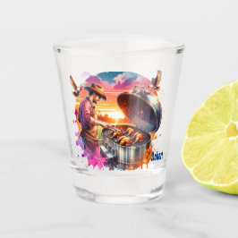 Westerne Cowboy Koken op BBQ Pit Custom Shot Glas
