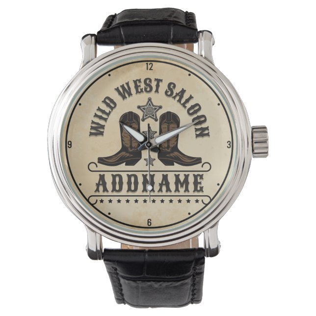 Westerne Cowboy laarzen ADD NAAM Sheriff Spurs Sal Horloge (Voorkant)
