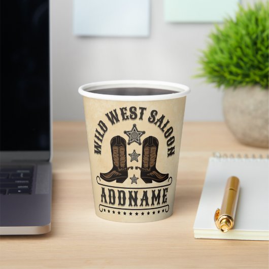 Westerne Cowboy laarzen ADD NAAM Sheriff Spurs Sal Papieren Bekers (Insitu)