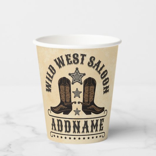 Westerne Cowboy laarzen ADD NAAM Sheriff Spurs Sal Papieren Bekers (Voorkant)