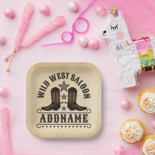 Westerne Cowboy laarzen ADD NAAM Sheriff Spurs Sal Papieren Bordje (Feest)