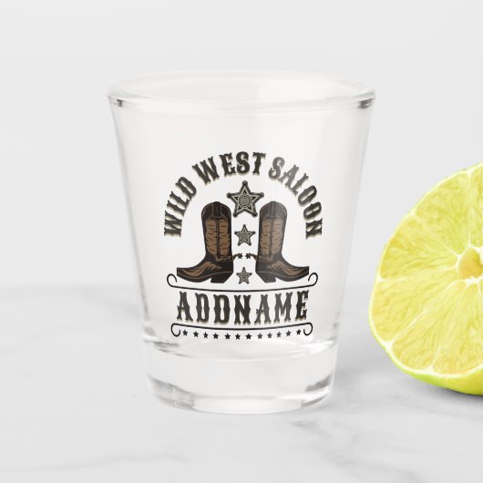 Westerne Cowboy laarzen ADD NAAM Sheriff Spurs Sal Shot Glas (Voorkant)