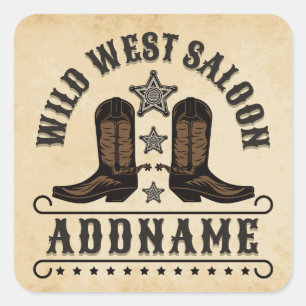 Westerne Cowboy laarzen ADD NAAM Sheriff Spurs Sal Vierkante Sticker