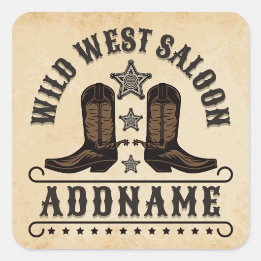 Westerne Cowboy laarzen ADD NAAM Sheriff Spurs Sal Vierkante Sticker (Voorkant)