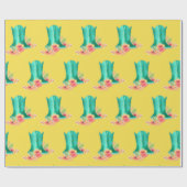 Westerne Cowboy Laarzen Bloemen ELKE KLEUR Achterg Cadeaupapier (Vlak)