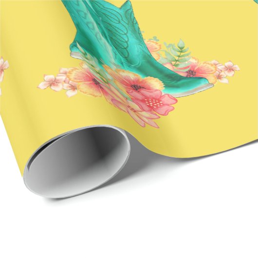 Westerne Cowboy Laarzen Bloemen ELKE KLEUR Achterg Cadeaupapier (Rol Hoek)