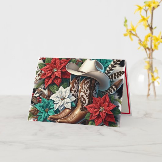 Westerne Cowboy Laarzen Bloemen Koeienhuid Kerst Kaart (Gele Bloem)