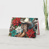 Westerne Cowboy Laarzen Bloemen Koeienhuid Kerst Kaart (Voorkant)