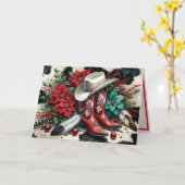 Westerne Cowboy Laarzen Bloemen Koeienhuid Kerst Kaart (Gele Bloem)
