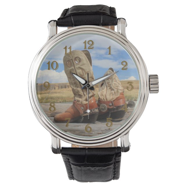 Westerne Cowboy laarzen en Spurs Horloge (Voorkant)