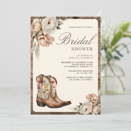 Westerne Cowboy Laarzen Foto QR Code Vrijgezellenf Kaart (Staand voorkant)