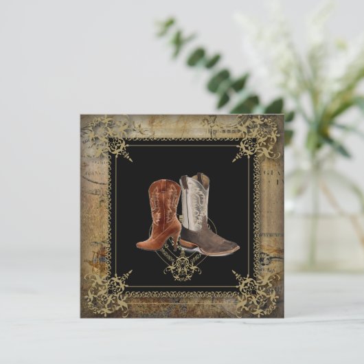 westerne cowboy laarzen voor bruiloft kaart (Staand voorkant)